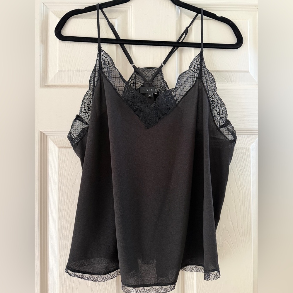 1. State Black Lace-Trim Satin Cami